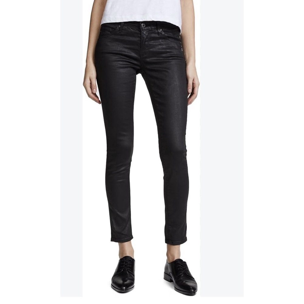 Adriano Goldschmied AG Black Leatherette The Legging Ankle Super Skinny Jeans 27